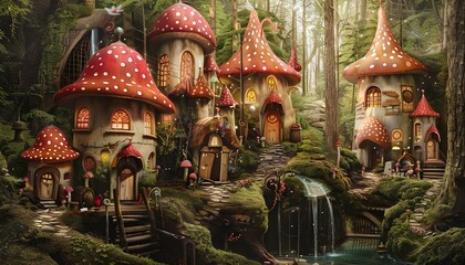 Obraz premium fairy village nestled in a forest