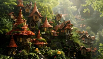 Obraz premium fairy village nestled in a forest