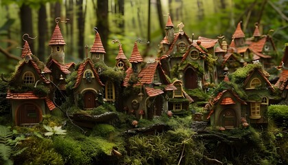 Fototapeta premium fairy village nestled in a forest