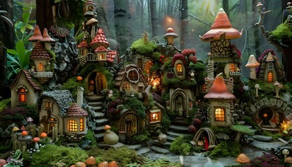 Fototapeta premium fairy village nestled in a forest