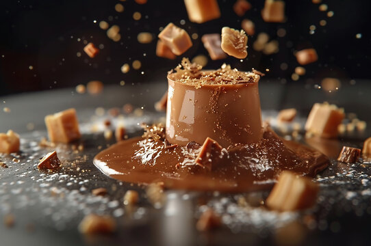 Michelin starred sticky toffee pudding dessert in premium restaurant, cinematic food photography