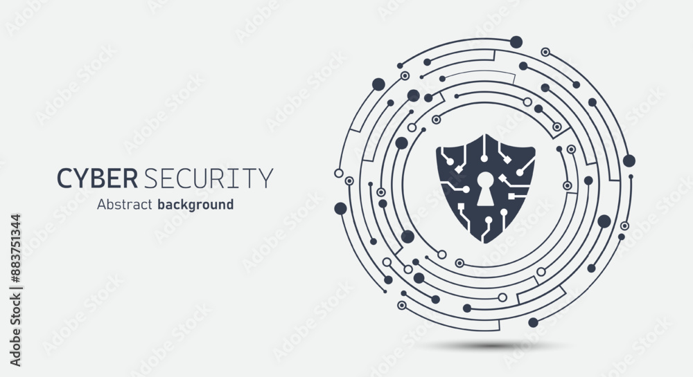 Aufkleber Shield on circuit board. Secure technology. Cyber security concept abstract background. Secure service. Technology data protection system and safety information personal. Vector illustration.