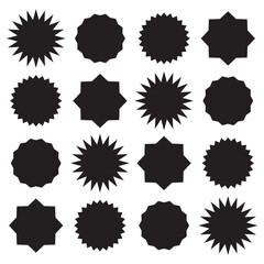 Set of black starburst. Price sticker, sale sticker, price tag, starburst, quality mark, sale or discount sticker, sunburst badges.