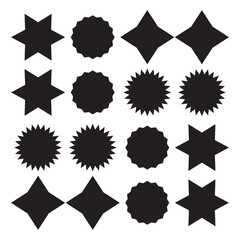 Set of original star sparkle shapes. Abstract shine effect vector sign. Retro futuristic bright vector icons collection. Glowing light effect, twinkle templates stars and bursts, shiny flash.