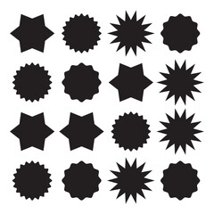 Black starburst sale price seals, stickers and labels for callout and splash, vector star rosettes. Black starburst set.