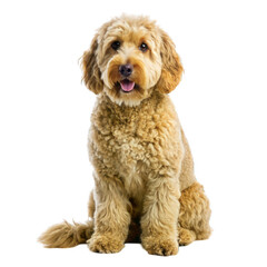 Fototapeta premium Sitting labradoodle dog isolated on transparent background