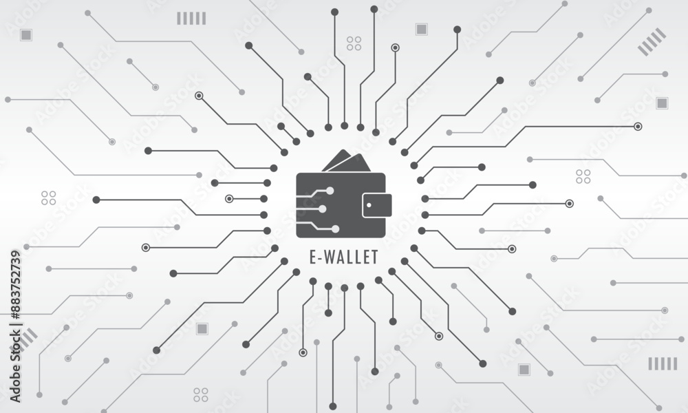 Poster digital wallet on circuit board. abstract background. e-wallet technology concept. mobile banking, o