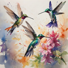 hummingbird and flowers