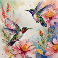 hummingbird on flowers