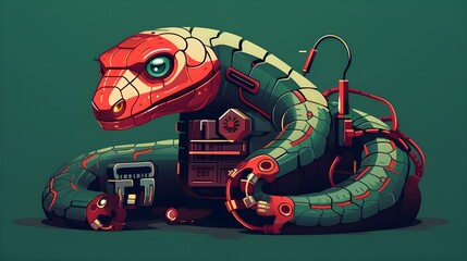 Obraz premium Robotic Snake illustration Flat vector, Generative AI