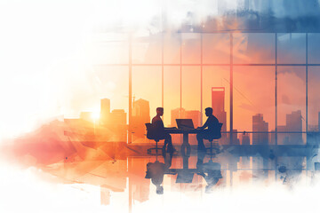 Fototapeta premium Watercolor artwork of business professionals networking at a conference, business, networking event
