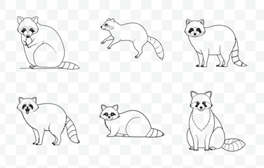 Print Racoon Line Art Vector Set Featuring Diverse Designs and Unique Styles for Creative Projects