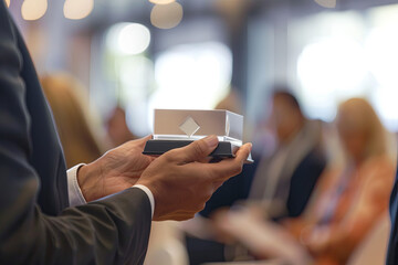Employee receiving an award at a company event, showcasing professional recognition