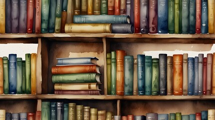 Naklejka premium Watercolor painted bookshelf on white background.generative.ai