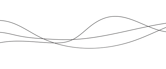Abstract Wavy Line. Wavy line horizontal divider outline minimalist art. Thin line wavy abstract vector background. Curve wave seamless pattern. Line art striped graphic template. On white background.