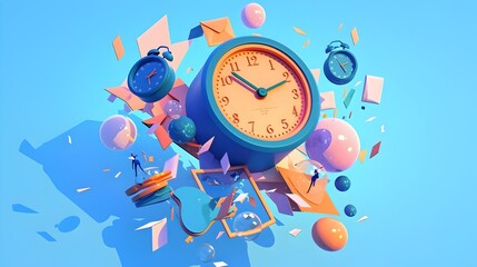 Playful and Animated Clock Design Elements Arranged on a Clean Surface