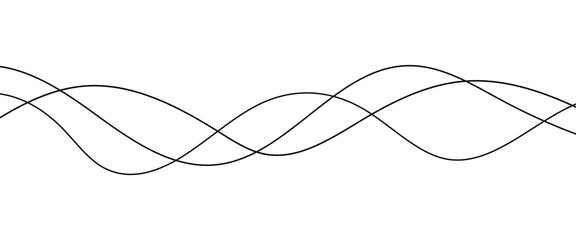  Abstract thin wavy lines. Wavy lines horizontal dividers outline minimalist background. Abstract black line wave curve movement. Vector Illustration.