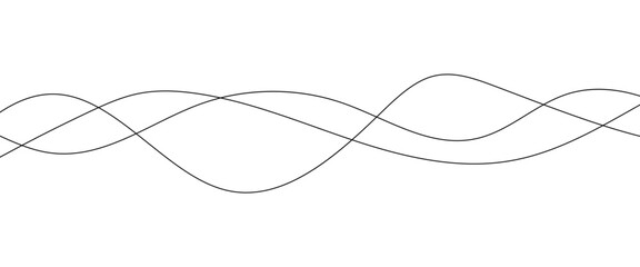 Thin wavy line abstract background. Wavy line horizontal divider outline minimalist background. Abstract black lines wave curve motion on white background. Vector Illustration.
