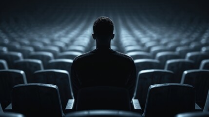 A silhouette of a student in a lecture hall