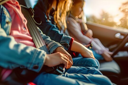 Family Buckling Up Seat Belts in Car