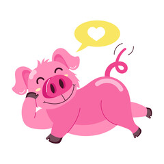 Cute pig dreaming of love, flat style sticker 

