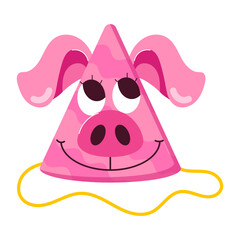 Cute flat sticker of pig hat or party 

