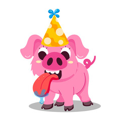 Obraz premium A cute flat sticker of party pig