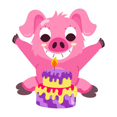 A flat style sticker of cute pig birthday 

