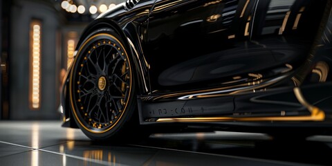 Black Sports Car with Gold Rims