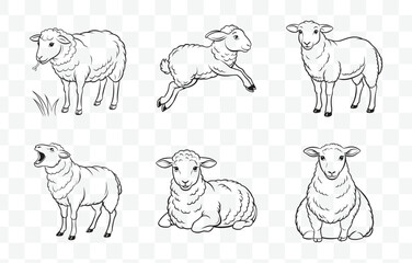 Print Sheep Line Art Vector Set Detailed Illustrations of Sheep in Minimalist Line Art Style Perfect for Farm and Animal Lovers