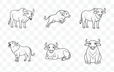 Print Buffalo Line Art Vector Set Collection of Detailed Buffalo Illustrations and Designs