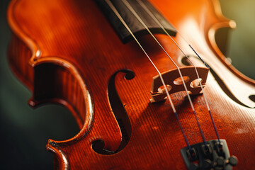 Classical music theme with a close-up of violin strings