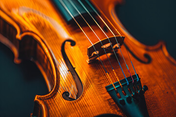 Fototapeta premium Classical music theme with a close-up of violin strings