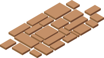 Brown cobblestone road paving stones creating path isometric view
