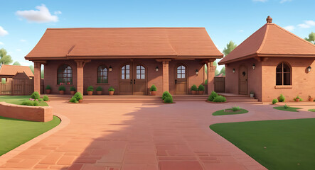 Naklejka premium A brick wall reinforced with wooden beams and supports, perfect for a rustic or old-town setting.