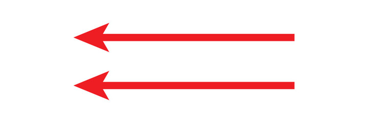 Red long arrow icon isolated on white background. red left sided long arrows vector, icon. Red horizontal arrow. Straight long arrow vector icon.
