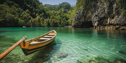 Wooden Boat in a Tropical Lagoon