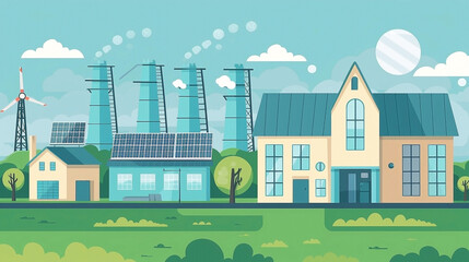 Sustainable Industrial Facility with Solar Panels and Green Buildings