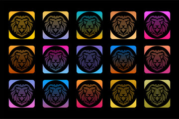 Set of Head Lion colorful vibrant gradients logo template