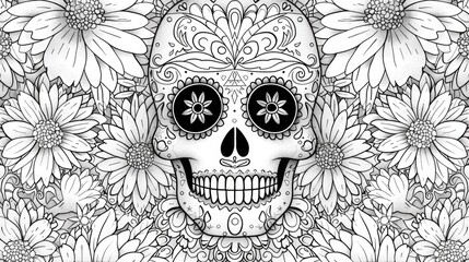 Fototapeta premium Sugar Skull with Flowers and Daisies