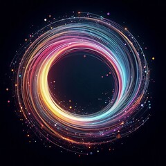 Abstract rainbow circle and swirls in a vortex of color and light isolated black background