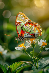 Colourful butterflies on flowers. AI generative.