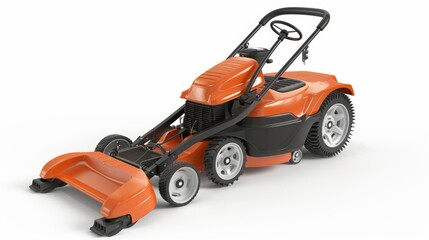Fototapeta premium Orange Black Lawn Mower White Surface