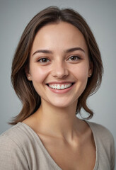 Fototapeta premium Portrait view of a regular happy smiling Moldova woman, ultra realistic, candid, social media, avatar image, plain solid background