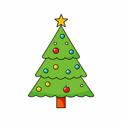 Christmas tree Vector Illustration, tree Vector Art, Christmas tree Silhouette, christmas tree isolated on white cartoon Character icon	