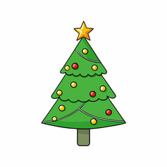 Christmas tree Vector Illustration, tree Vector Art, Christmas tree Silhouette, christmas tree isolated on white cartoon Character icon	