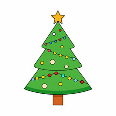 Christmas tree Vector Illustration, tree Vector Art, Christmas tree Silhouette, christmas tree isolated on white cartoon Character icon	