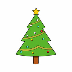 Christmas tree Vector Illustration, tree Vector Art, Christmas tree Silhouette, christmas tree isolated on white cartoon Character icon	