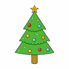 Christmas tree Vector Illustration, tree Vector Art, Christmas tree Silhouette, christmas tree isolated on white cartoon Character icon	