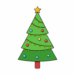 Christmas tree Vector Illustration, tree Vector Art, Christmas tree Silhouette, christmas tree isolated on white cartoon Character icon	